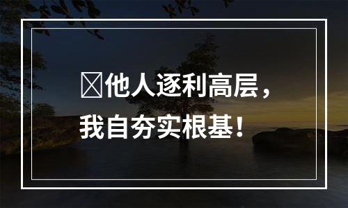 ​他人逐利高层，我自夯实根基！