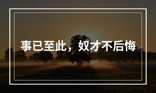 事已至此，奴才不后悔