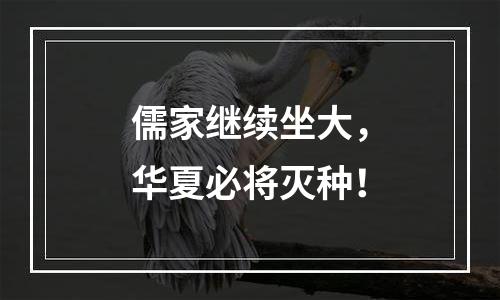 儒家继续坐大，华夏必将灭种！
