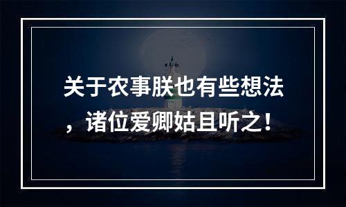 关于农事朕也有些想法，诸位爱卿姑且听之！