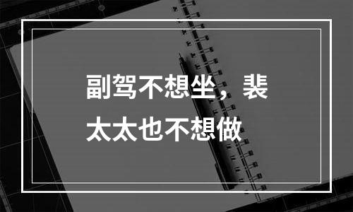 副驾不想坐，裴太太也不想做
