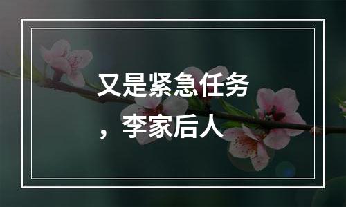 又是紧急任务，李家后人