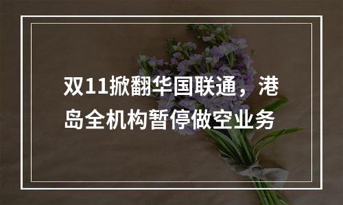 双11掀翻华国联通，港岛全机构暂停做空业务