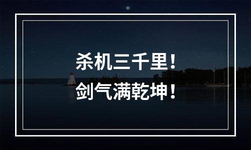 杀机三千里！剑气满乾坤！
