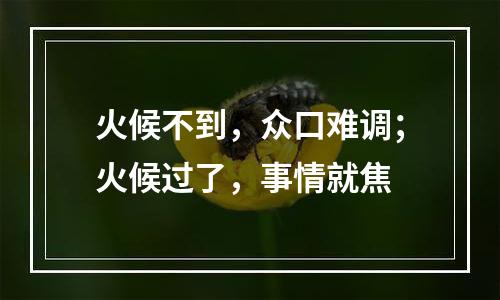 火候不到，众口难调；火候过了，事情就焦