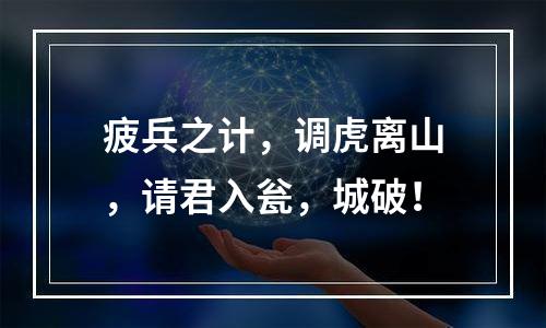 疲兵之计，调虎离山，请君入瓮，城破！