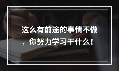 这么有前途的事情不做，你努力学习干什么！
