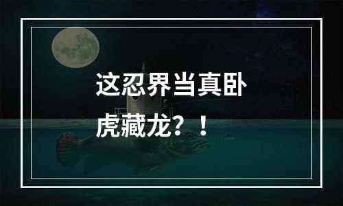 这忍界当真卧虎藏龙？！